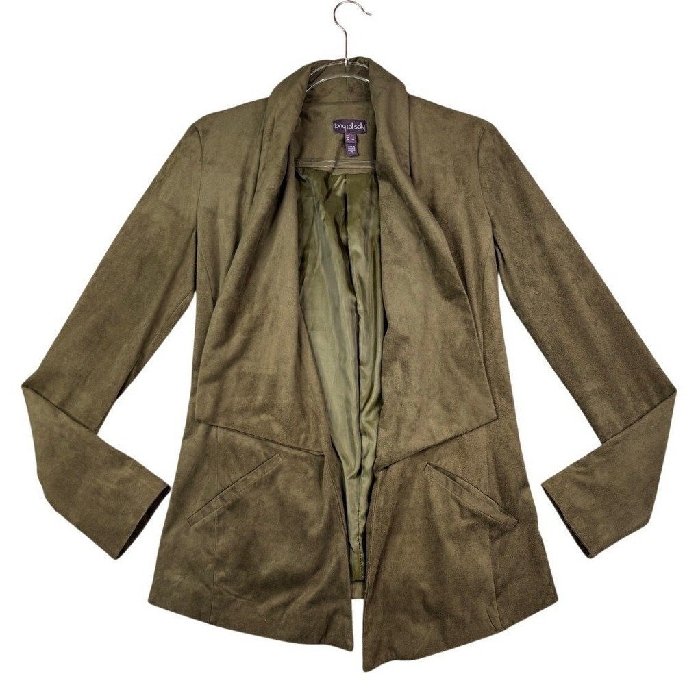 Long Tall Sally Olive Green Faux Suede Draped Open Front Jacket Womens Size 6